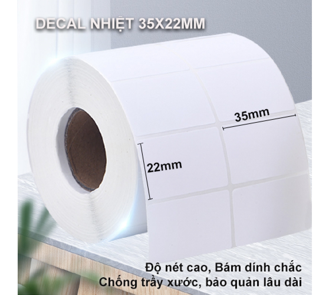 Decal mã vạch hàng 2 tem khổ 35x22mm dài 30m ~2500 tem/cuộn (tem nhiệt)