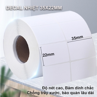 Decal mã vạch hàng 2 tem khổ 35x22mm dài 30m ~2500 tem/cuộn (tem nhiệt)